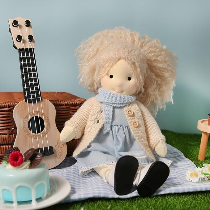 Handmade Waldorf Doll- Florke 12", Soft Girl Rag Doll with Cute Stuffed Plush, Ideal First Doll for Babies & Toddlers