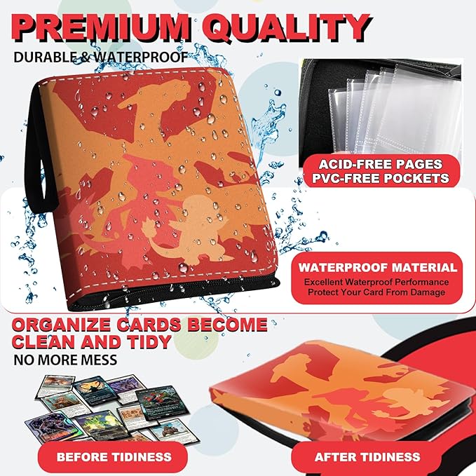 1008 Card Binder 9 Pocket, 3-Ring Trading Card Binder with 56 Page Removable Sleeves, High Storage Waterproof Trading Card Holder Collection Card Album Organizer Case for TCG Cards-3 Fire Dragon