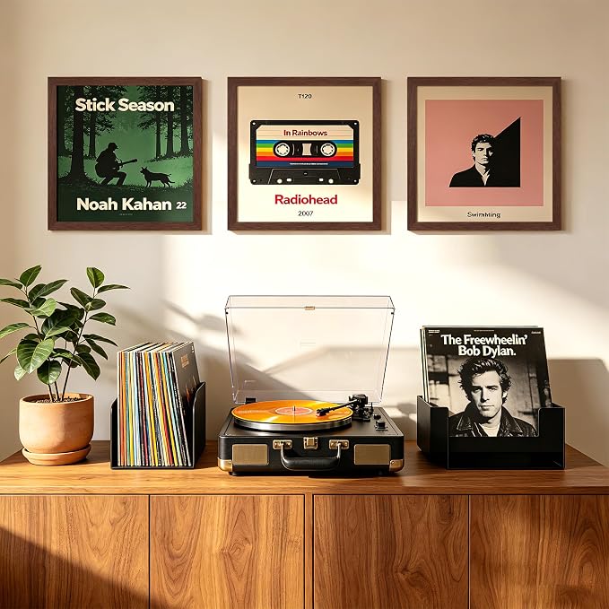 upsimples Vinyl Record Frame, Display Pictures 10x10 with Mat or 12.5 x 12.5 Without, Wall Hanging Album Cover Frames, Brown, 1 Pack