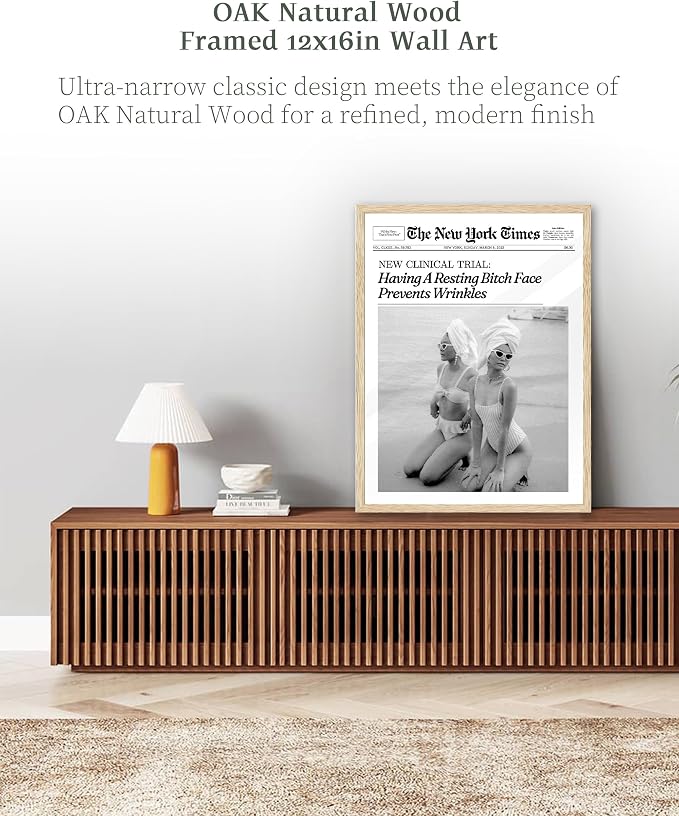 iHery 12x16in Funny Beach Girls Framed Newspaper Wall Art | Natural OAK Wood Frame with Canvas Print, Retro Magazine Decor for Bathroom, Bedroom, Girl Dorm, Living Room 1Pack