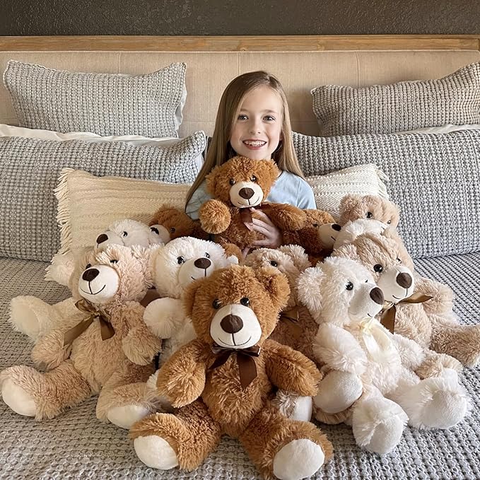 MaoGoLan 12 Pack Teddy Bears in Bulk, 14inch Small Stuffed Animals Teddy Bears for Baby Shower Wholesale Plushies for Themed Birthday Wedding Party Favors - 3 Colors