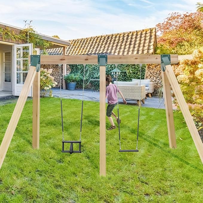 VEVOR Swing Set Brackets, A-Frame Heavy Duty Carbon Steel Swing Hangers with Mounting Hardware, 3-Piece DIY Hanger Sets Bracket with Bolts Included, for 4 x 4 Legs and 4 x 6 Beam, Green