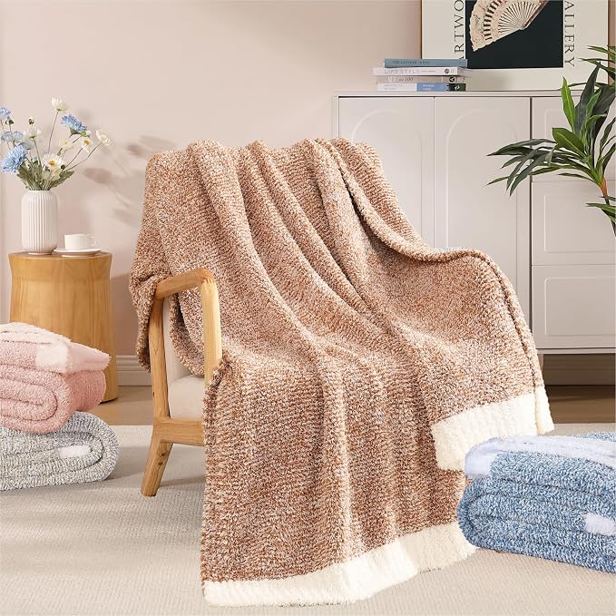 Soft Throw Blanket for Couch-Cozy Reversible Knitted Blankets | Lightweight Warm Fluffy Decor for Women, Mom, Her & Girls, Sofa, Chair, Bed, 50x60in, Cationic Dyeing Burnt Orange