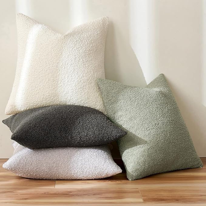 MIULEE 20x20 Decorative Lumbar Boucle Couch Pillow Covers Sage Green | Set of 2 Textured Neutral Throw Pillow Covers, Accent Solid Pillowcases, Sofa Living Room Home Decor