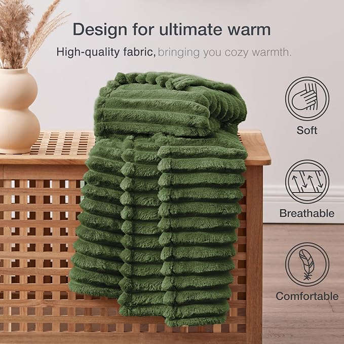 EXQ Home Gentle Soft Fleece Throw Blanket – Cozy Lightweight Blanket for Couch Bed – All-Season Warm Fuzzy Flannel Blanket for Women Mom Her – Gifts for Birthday(50"x60",Olive Green)
