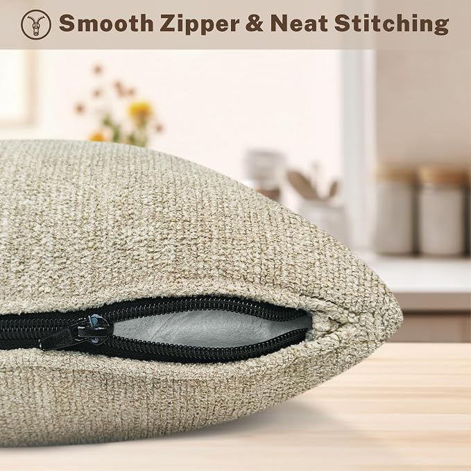 Grzyhem 2 Pack Throw Pillows with Inserts Included 18×18 Chenille Decorative Pillow Covers with Inserts for Sofa Living Room Home Office Car Home Decor (Morca Brown)