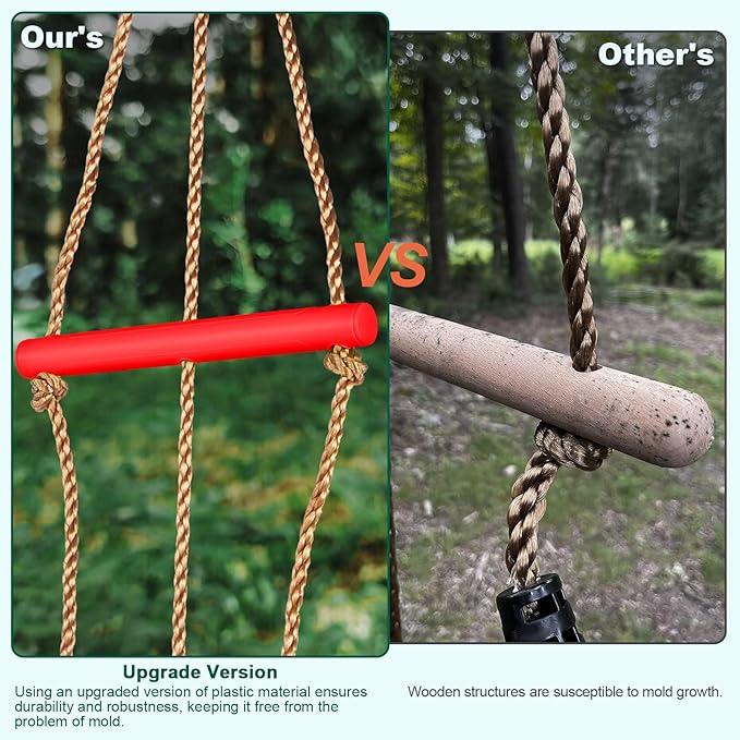 AGPTEK Disc Swing with Monkey Bars, Tree Swing Set Accessories Rope Disk Swing Seat with Carabiner and 22in Hanging Strap Heavy Duty Swingset for Zipline Outdoor Playground, Jungle & Gym (Red)