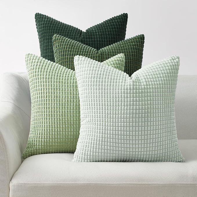 Topfinel Large Light Green Couch Throw Pillows Covers 20x20 Inch Set of 4,Accent Corduroy Striped Decorative Euro Shams,Summer Home Decor Cushion Case for Beach,Patio,Balcony