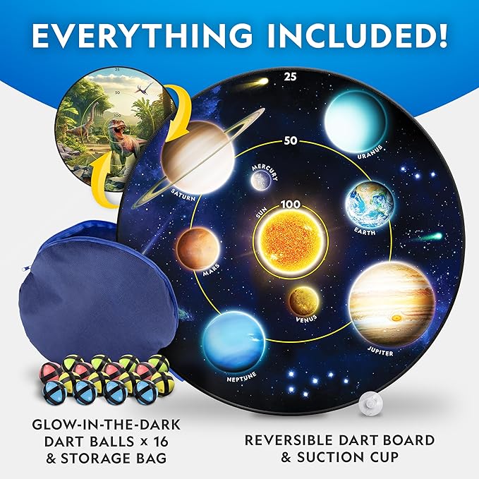 National Geographic Kids Glow in The Dark Dart Board for Kids - Dart Ball Game Set with 28" Reversible, Glowing Dartboard and Sticky Balls, Indoor Games