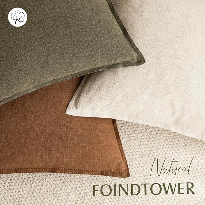 Foindtower Pack of 2, Decorative Linen Solid Throw Pillow Covers Neutral Farmhouse Pillowcase Soft Accent Lumbar Cushion Case for Couch Sofa Bedroom Living Room Home Decor Orange Brown 12 x 20 Inch
