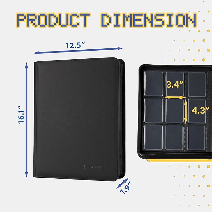 9-Pocket Toploader Binder, Clovecat Premium Card Book， Holds 252 Trading Card with 20 Removable Top-loader Sleeves，PU Card Holder Folders,Card Album for MTG, TCG, Yugioh, Game & Sports Cards(Black)
