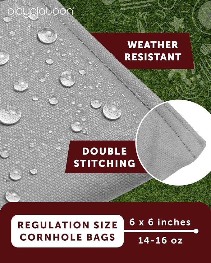 Play Platoon Cornhole Bags Weather Resistant- Set of 8 Regulation Bean Bags for Tossing- Official Professional Size & Weight Corn Hole Bags Two Color All Weather Cornhole Beans Bag Set with Tote Bag