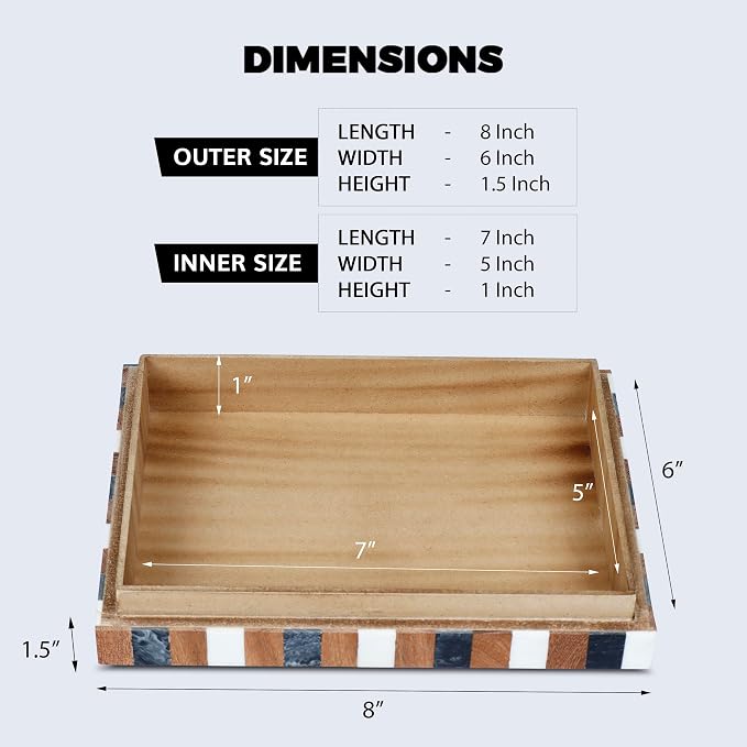 Handicrafts Home Decorative Storage Box with Lid Wooden Desk Organizer Office Storage Box for Workspace Setup – Natural Wood Resin Inlay Marquet Cosmo Collection- 6x8x1.5