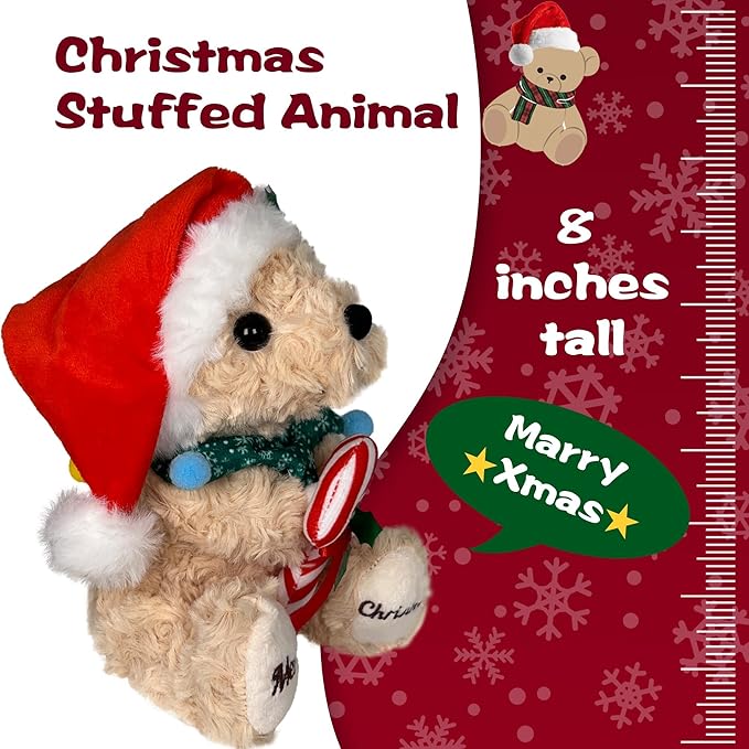 Teddy Bear Stuffed Animal - Soft Stuffed Bear Toy with Hat, Cute Birthday Gift for Kids, Adult, Boys & Girls, 8 Inch Cuddly Brown Holiday Bear Plush Present - Unique Bear Plushies Decoration