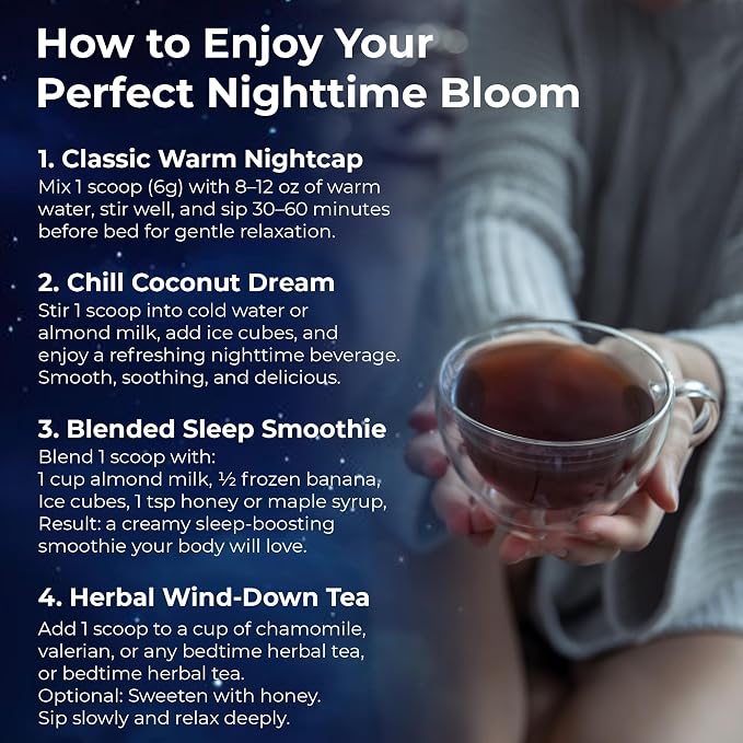 BloomBoost Magnesium Glycinate Powder, Upgraded Formula with Vanilla Coconut Powder, GABA, L-Theanine, Ashwagandha and Chamomile, Natural Berry Flavor - Perfect for Evening Wind-Down & Cozy Nights