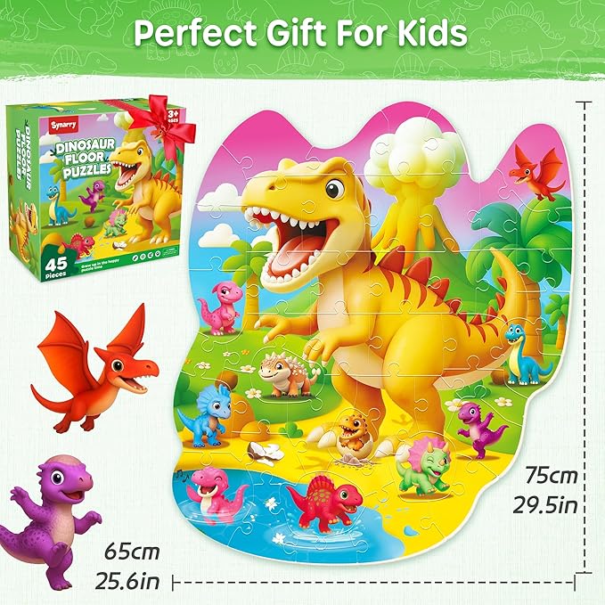 SYNARRY Dinosaur Floor Puzzles for Kids Ages 4-6, Large 45 Piece Floor Puzzles for Kids Ages 3-5, Dinosaur Puzzles for 4-8 Years Old, Easter Basket Stuffers Valentines Day Gifts for Kids
