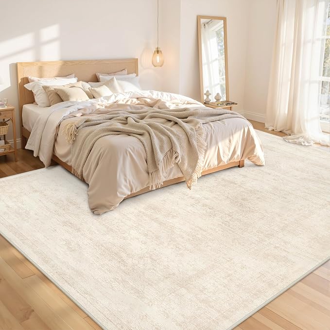 10x14 Area Rug for Living Room: Vintage Boho Neutral Washable Rug Indoor Soft Large Area Rug Carpet for Bedroom Nursery Farmhouse Dining Room Office Floor Non-Slip Low Pile Under Table Rug Retro Beige