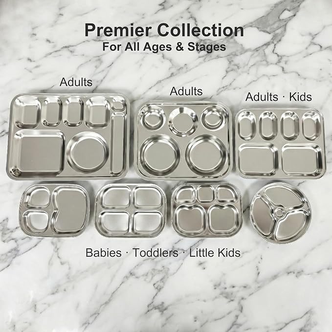 Korean Stainless Steel Non-Toxic Divided Plates for Toddlers & Kids 2-Pack | Premium 304 Electro-Polished Stainless Steel, No Black Residue, BPA-Free Tray for Picky Eater Babies and Littles