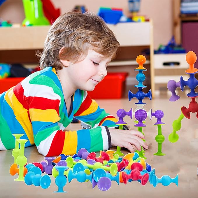 Big Suction Bath Toys for Kids Ages 1-3 , 36 PCS Fidget Suction Cup Toys Construction Set Water Toys for Babies and Toddlers,Window Building Toy Road Trip Travel Essentials for Kids Gifts