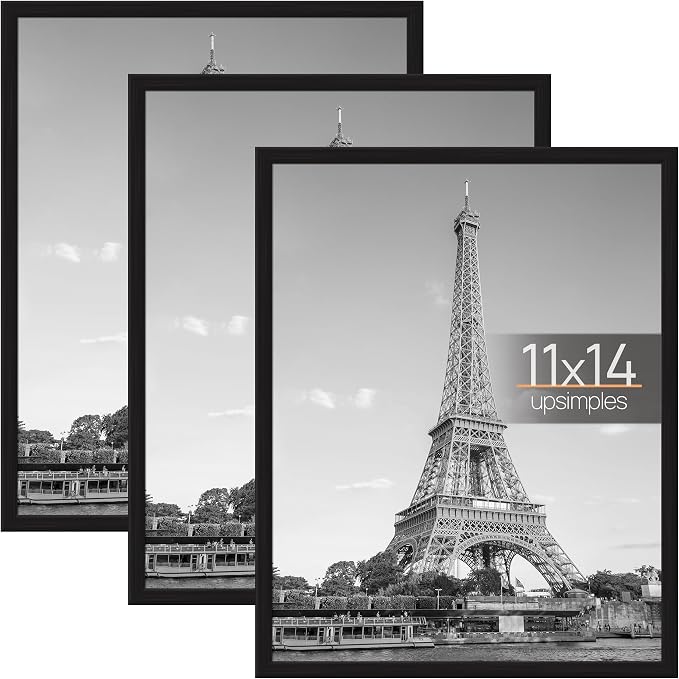 upsimples 11x14 Poster Frame, Easy Slide-In Assembly, Black, 3 Pack | Gallery Wall 11 x 14 Picture Frames Set for Family, Wedding, Christmas, Easy to Change Photos