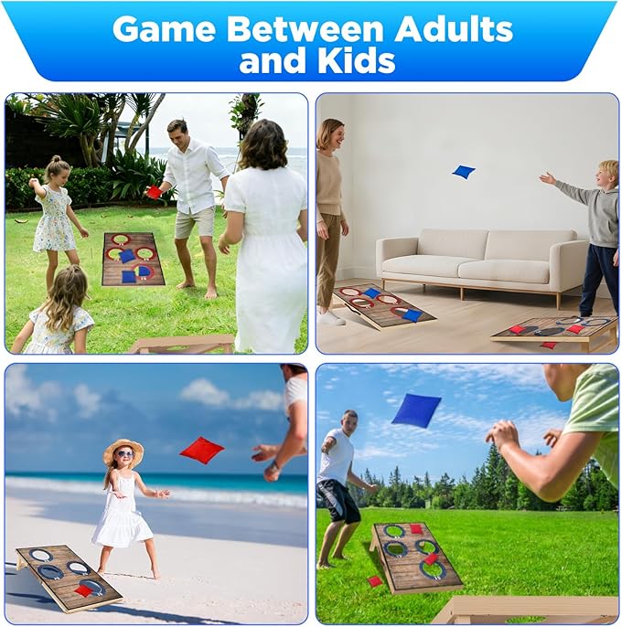 Corn Hole Toss Game for Adults 24x16 Inch Set - Portable Cornhole Board Set with Scoring Target Area, Bean Bags & Carrying Case | Family Kids Outdoor Backyard Beach Lawn Games