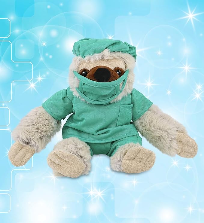 DolliBu Sloth Doctor Plush Toy - Super Soft Sloth Doctor Stuffed Animal Dress Up with Cute Scrub Uniform and Cap Outfit - Fluffy Doctor Toy Plush Gift - 7.5 Inches