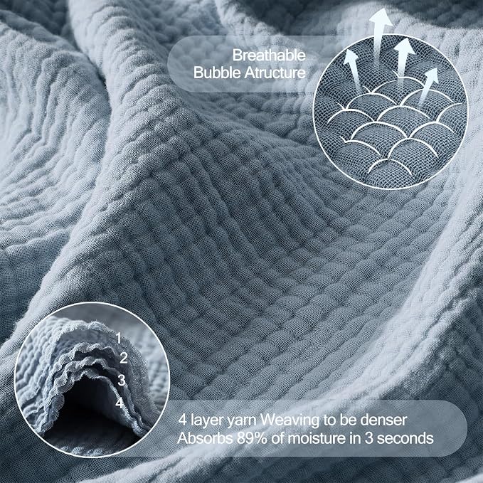 WDCOZY Muslin Blanket 100% Cotton Blankets Twin Size 4-Layer Breathable Lightweight Soft for Couch Bed Boho Farmhouse Linen Tassels Ruffle Gauze Blankets All Season for Adults 60x80 Inches Dusty Blue