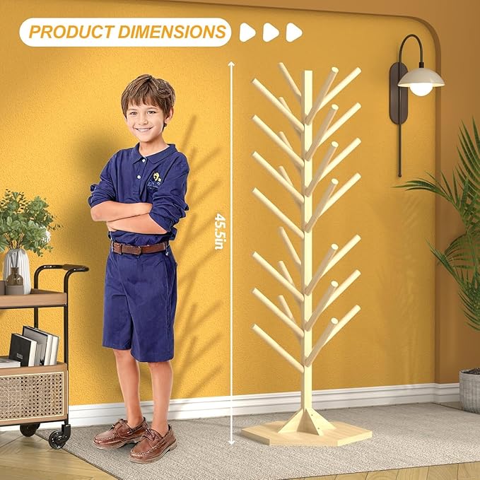 Wooden Puppet Stand – 45.5" Tall Puppet Tree Holds 30 Hand Puppets, Durable Anti-Crush Design for Safe Storage and Display