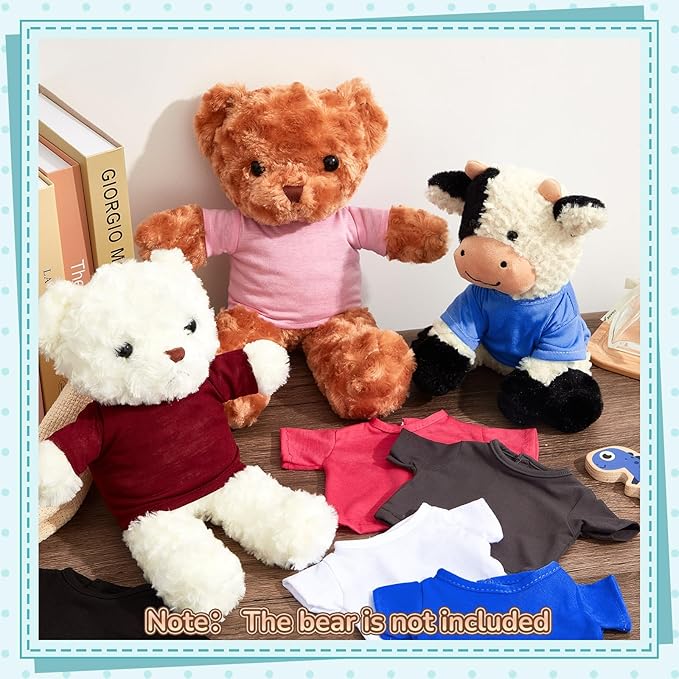 Jecery 8 Pcs Colorful Bear Clothes Tee Shirt Fit 14-18 Inches Bears Sublimation Stuffed Cute Tiny DIY Make Your Own Plush Doll(Dark)
