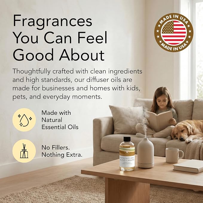 Aroma Country Pistachio & Salted Caramel Diffuser Oil - Luxury Dessert-Inspired Fragrance Oil, Home Aroma for Diffusers & Room Spray - Premium Aromatherapy Oils & Home Scent (8.5 Fl Oz)