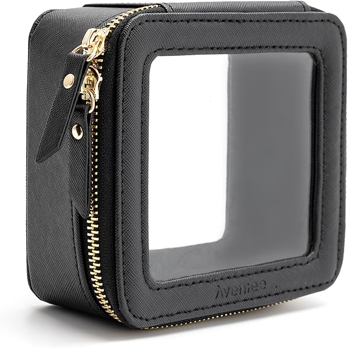 Aveniee Clear Makeup Bag Small, Mini Travel Toiletry Bag Cosmetic Bags TSA Approved, Clear Makeup Case Pouch with Zipper, Car Organizer Essentials for Women Men,Black