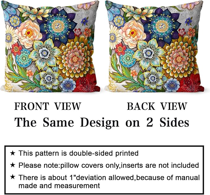 Snycler Boho Floral Throw Pillow Covers Set of 2 Colorful Boho Flower Decorative Cushions Pillowcase for Bedroom Sofa Home Decor, 18x18 Inch, Velvet, Short Plush