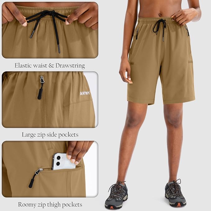 SANTINY Women's 5''/ 7''/9'' Hiking Cargo Shorts Quick Dry Lightweight Summer Shorts for Women Athletic Golf Zipper Pockets