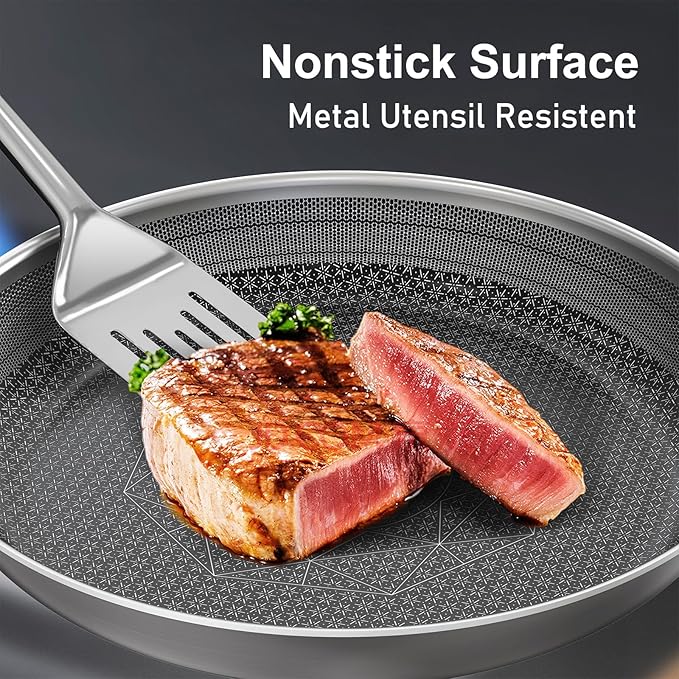 Hybrid Stainless Steel Cookware Set, 7pcs Pots and Pans Set Non Stick | Non-Toxic, Induction Compatile, Oven and Dishwasher Safe, PFOA Free, Stay-Cool Handles