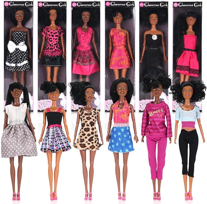 Liberty Imports 12 Piece African American Black Toy Doll Playset, 11.8" Premium Fashion Diversity Dolls, Variety Pack for Kids, Girls' Party Favors