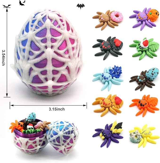 10 Pack 3D Printed Spider Egg with Spider Inside, Glow in The Dark Halloween Toys Bulk for Kids, Surprise Stuffed Animals Fidget Toys, Halloween Decorations Gifts for Girls Boys Party Favors Supplies