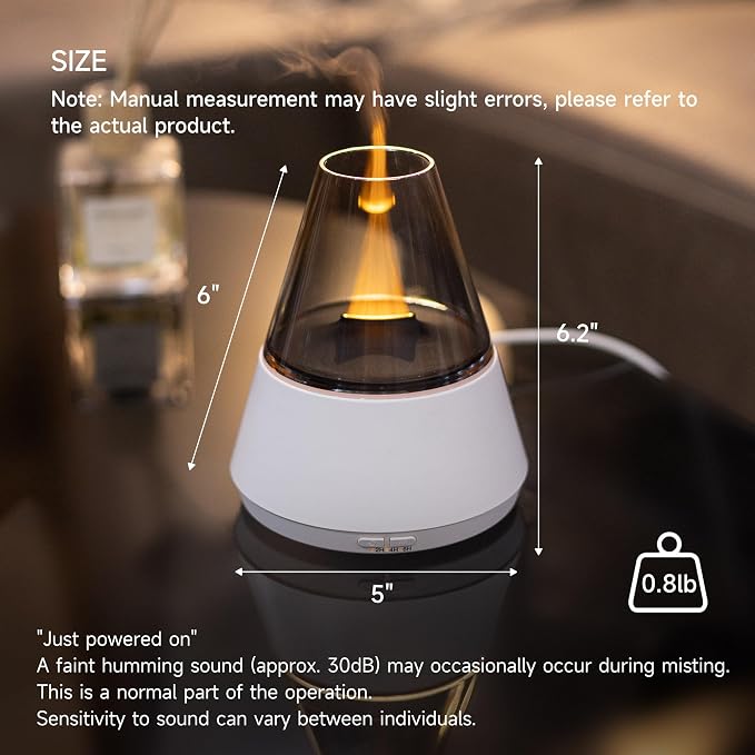 TMEHM Essential Oil Diffuser, 7 Colors Candle Flame Air Diffuser Humidifier, Ultrasonic Aromatherapy Humidifier with Timer for Home, Bedroom, Office, Yoga (White, M)