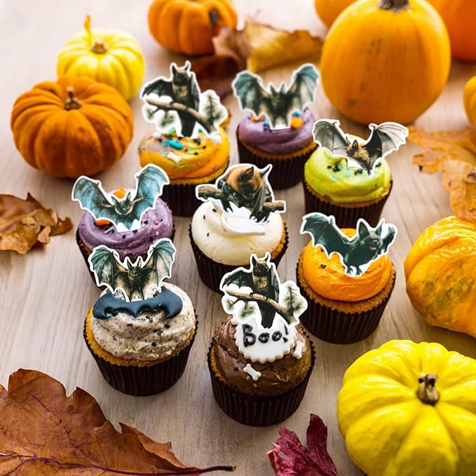Gyufise 36Pcs Halloween Bat Cupcake Toppers Bat Cake Picks Halloween Horror Bat Cupcake Decors for Halloween Theme Baby Shower Party Cake Decoration Supplies