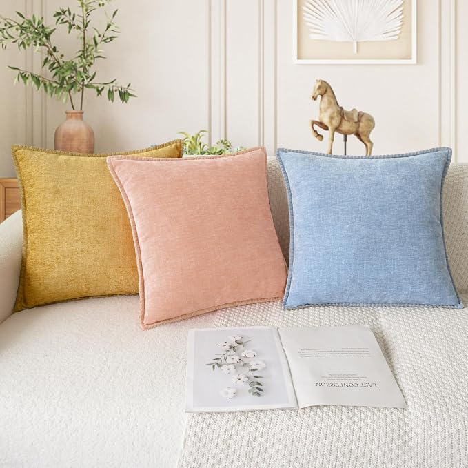 CaliTime Decorative Couch Throw Pillow Covers 20 X 20 Inches Gold | Pack of 2, Cozy Chenille Cushion Cases, Cotton Thread Stitching Edges, for Sofa Bed Living Room Farmhouse