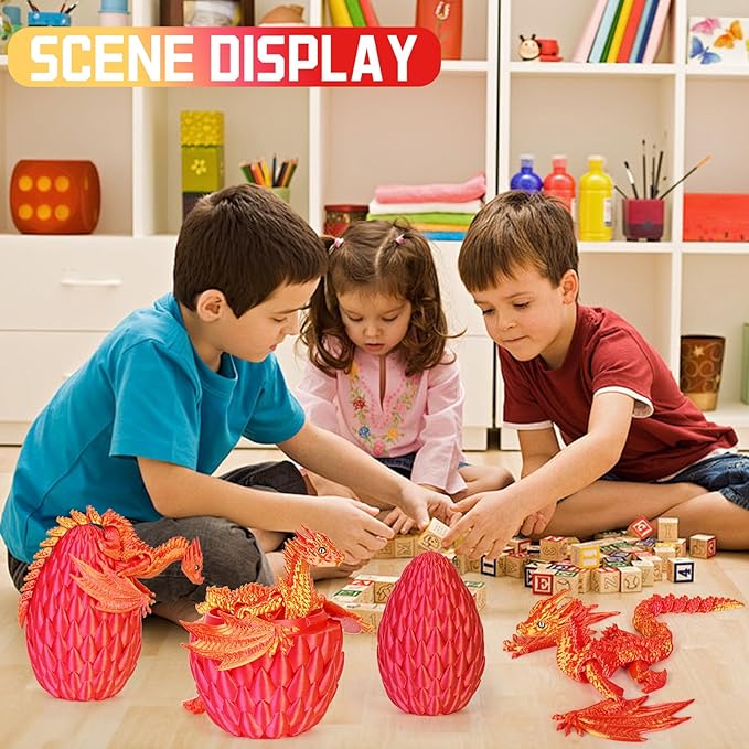3D Printed Dragon,Flying Mystery Easter Egg Articulated Dragon,3D Printed Crystal Dragon with Wings,3D Dragon Eggs with Dragon Inside,Adults Fidget Toys for Autism ADHD (Red Gold Pro)