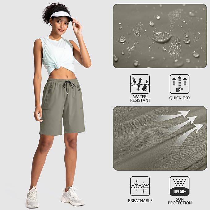 SANTINY Women's 5''/ 7''/9'' Hiking Cargo Shorts Quick Dry Lightweight Summer Shorts for Women Athletic Golf Zipper Pockets