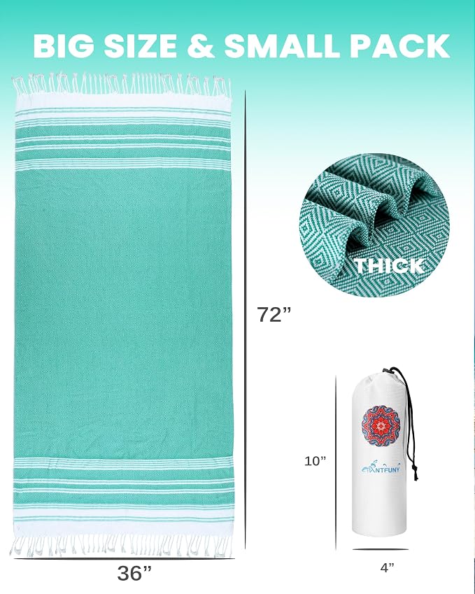 Antfuny 4 Packs Turkish Beach Towels Oversized Swim Set Bulk Quick Dry Bath Pool Sand Free Extra Large XL Big Blanket Adult Travel Essentials Cruise Accessories Must Have Clearance Vacation Stuff