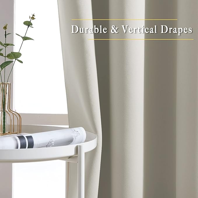 NICETOWN Room Darkening Slding Glass Curtain Panels - Window Treatment Thermal Insulated Grommet Light Blocking Drapes for Bedroom/Home Office (2 Panels, 80 by 84, Natural)