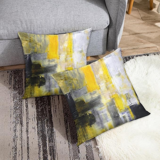 Emvency Throw Pillow Covers Set of 2, 16 x 16 Inch, Yellow White and Black | Modern Abstract Painting Outdoor Decorative Square Pillow Cases Couch Cushion Case for Couch Bed Sofa Living Room Home Decor