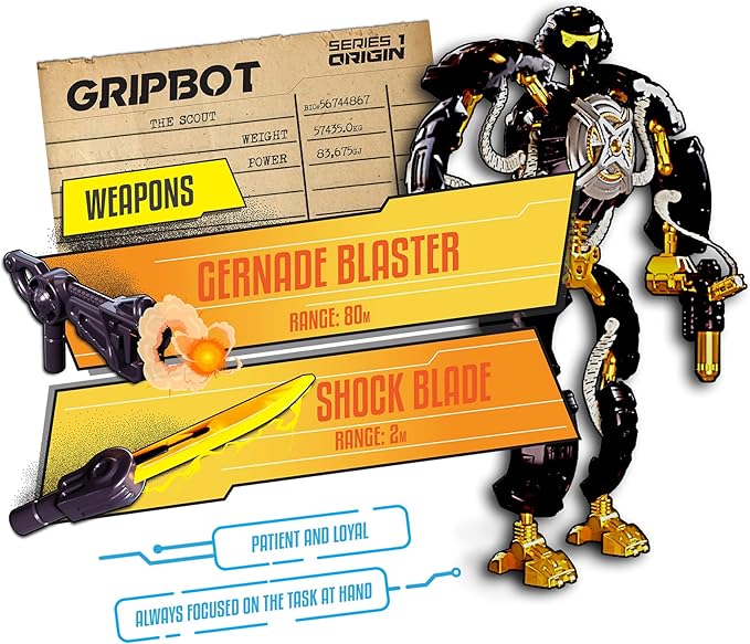 Giga Bots - GRIPBOT | Energy Core Transforms Into 13 Inch Action Figure | The Scout | Unique Toy Combat Attachments and Skills | Includes 33 Buildable Pieces