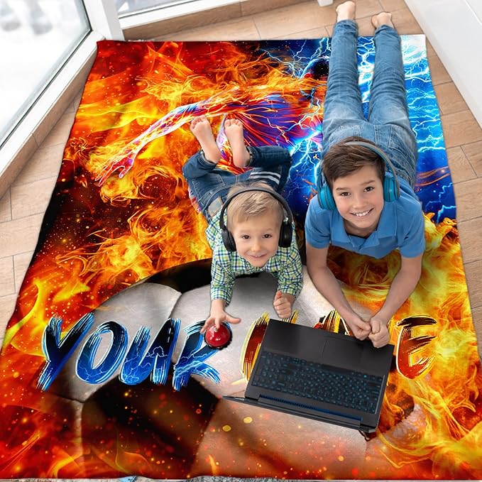 Boys Soccer Blanket Gift Personalized Throw Blankets for Toddler Kids Teens Soccer Lovers, 30x40 Inches Lightweight Soft Cozy Custom Sport Throw for Sofa Couch Chair Bedroom
