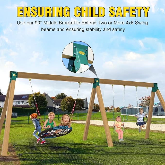 BETOOLL Swing Sets Brackets - 2 A-Frame Swing Set Brackets and 1 Middle Swing Bracket with All Mounting Heavy Duty Hardware Included - Swing Set Kit for Porch, Yard, Playground - Green