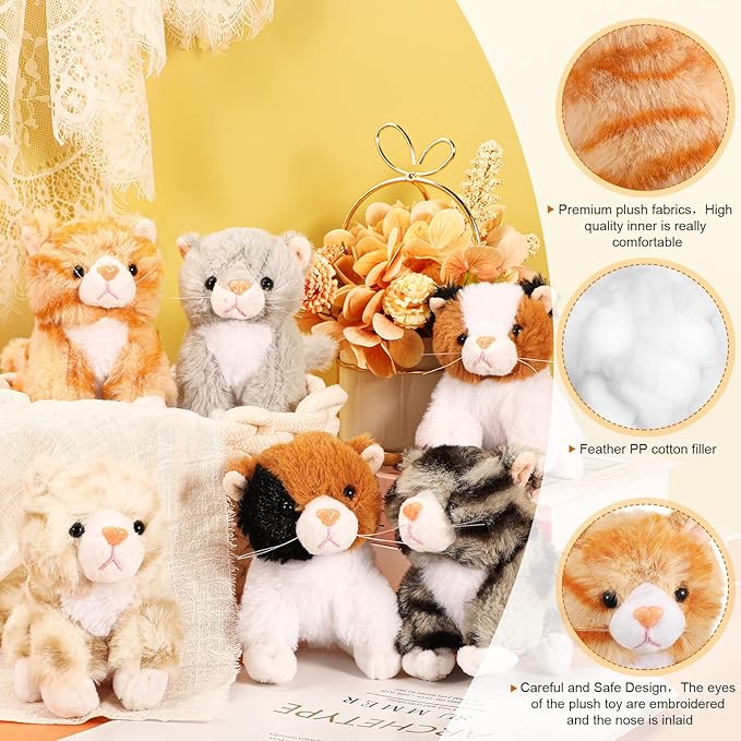Sumind 8 Pcs Cat Stuffed Animals Bulk Plush Pets 5 Inch Cute Assorted Plush Cats Horse for Birthday Halloween Christmas Party Favors Favors(Long Hair Cat)