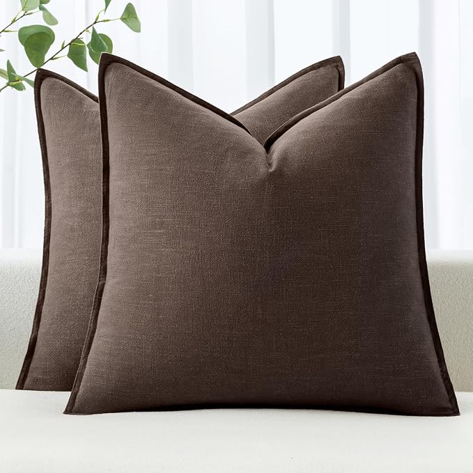 MIULEE Decorative Linen Pillow Covers 20x20 Inch Reddish Brown | Boho Farmhouse Neutral Couch Throw Pillows for Bed, Pack of 2 Accent Modern Pillowcases, Sofa Livingroom Home Decor