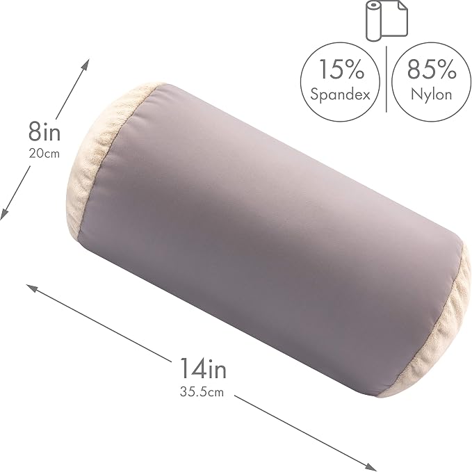 Microbead Bolster Neck Roll Pillow, Gently On Body, Head, Neck & Shoulders No Pain Rest, Relax Sleep - Silky Feel Prevent Wrinkles & Hair Breakage - Lightweight Cylinder Tube, 14" x 8", Stone Grey